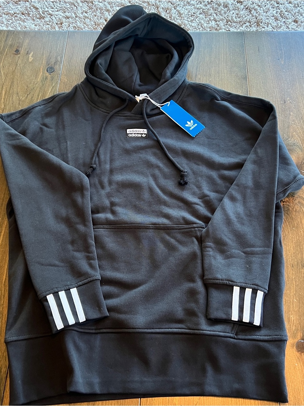 adidas Black Hoodie with White Cuff Stripes-small